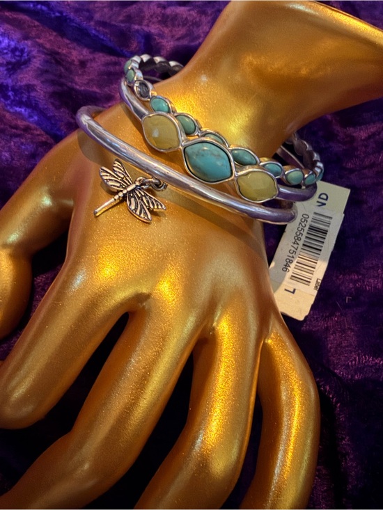 Lucky Brand Jewelry - Lucky Brand Silver Tone Turquoise Accent Bangle Set